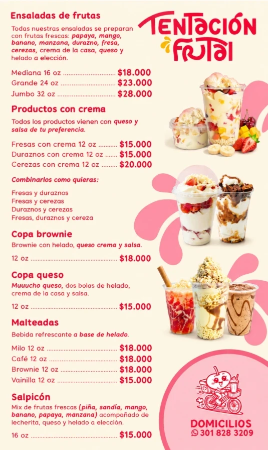 Carta completa de Tentación Frutal con precios